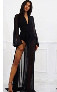 SZ60097-1 Sheer Swimwear Bikini CoverUp Beach Kaftan Long Dress Cardigan Robe